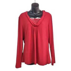 East 5th Women's Red Lace V-Neck Ruffle Top Blouse Size L